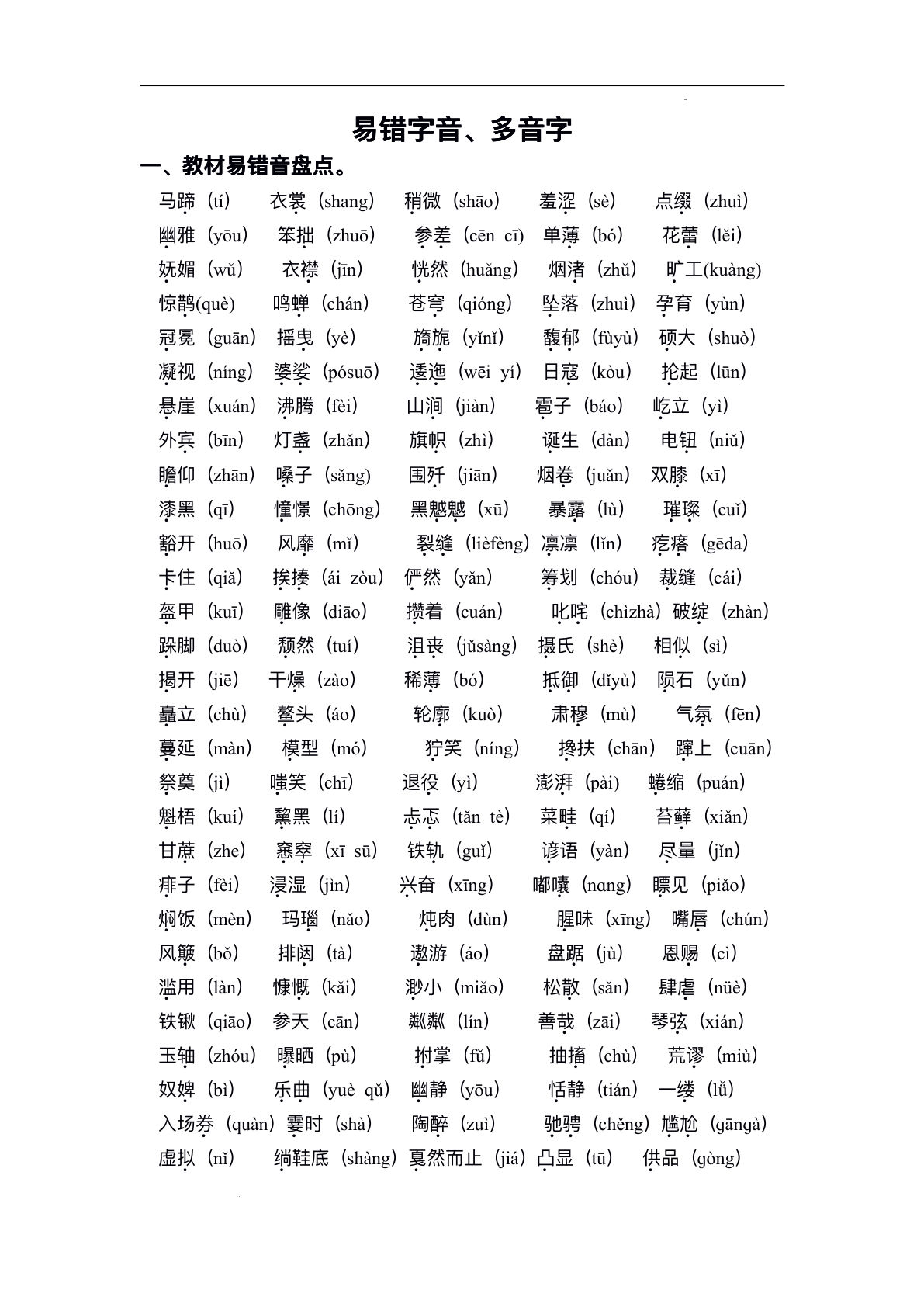 六年级上册语文【期末易错字音及多音字专项练习】