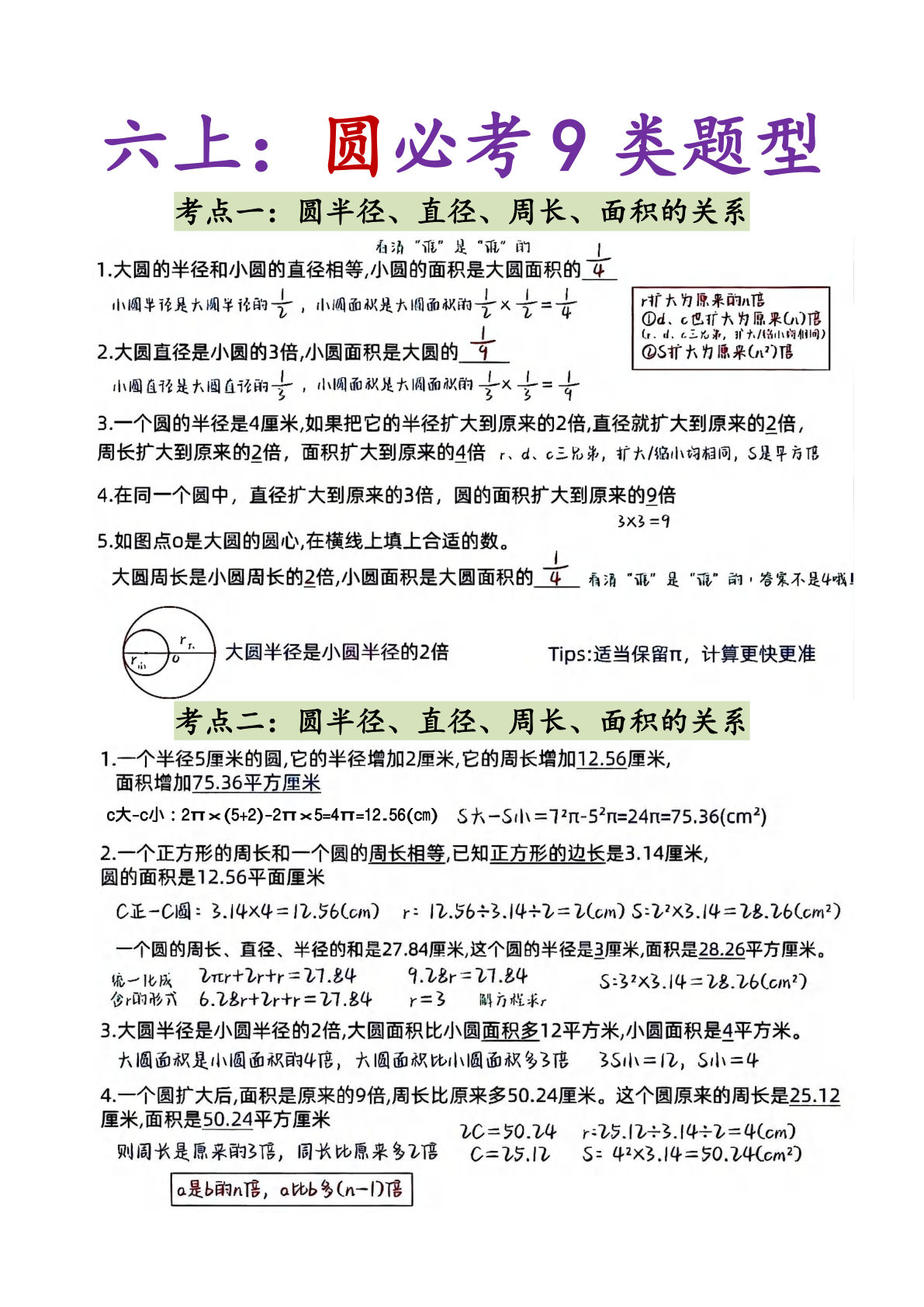 六年级上册通用版数学【《圆》必考9类题型】