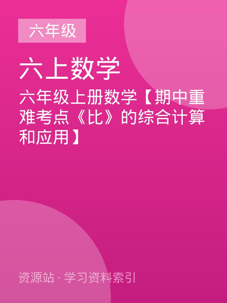 六年级上册数学【期中重难考点《比》的综合计算和应用】