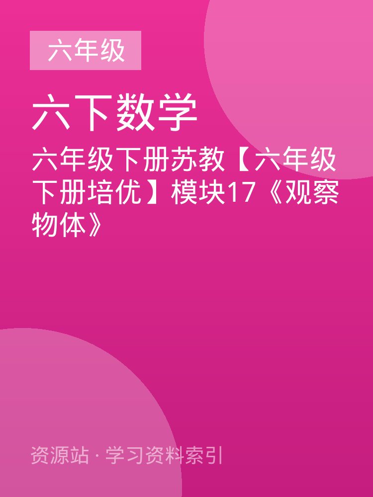 六年级下册苏教【六年级下册培优】模块17《观察物体》