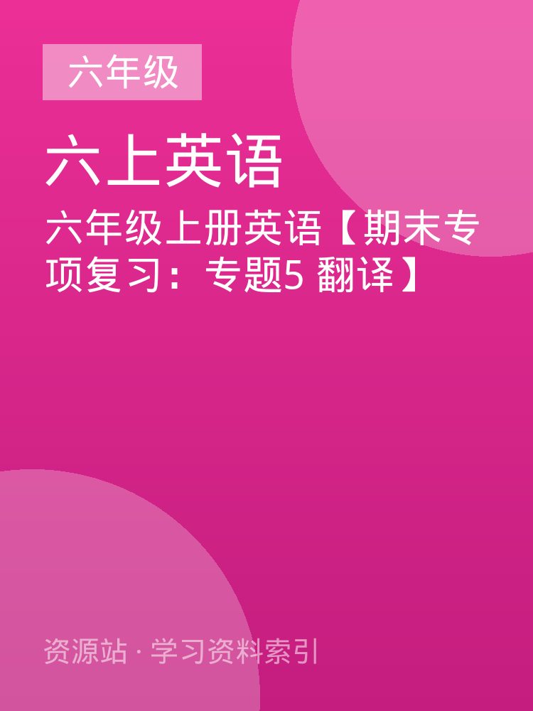 六年级上册英语【期末专项复习：专题5 翻译】