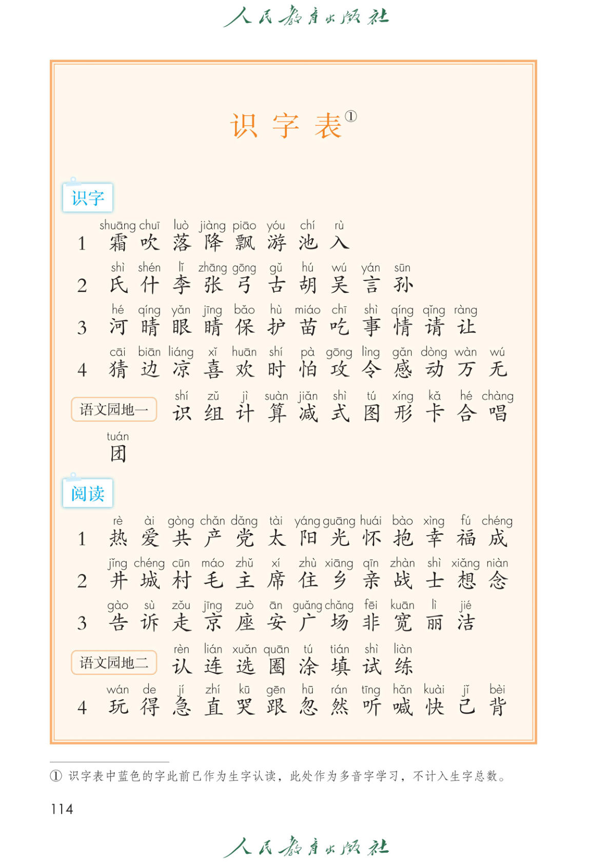 新一年级下册课后生字表