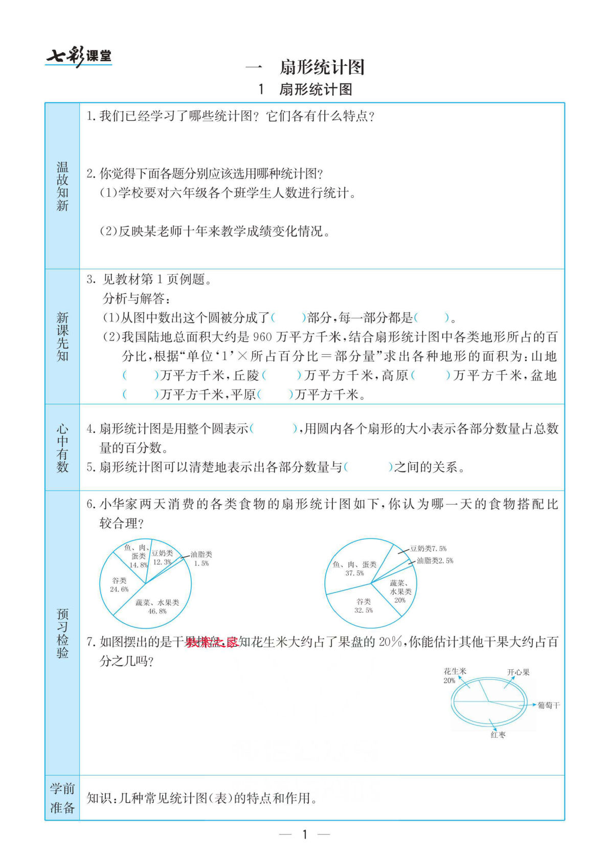 六年级下册数学预习《预习卡》苏教版