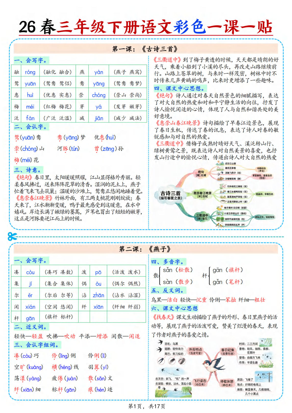 26年三年级下册语文每课课课贴（含思维导图）17页 (1)