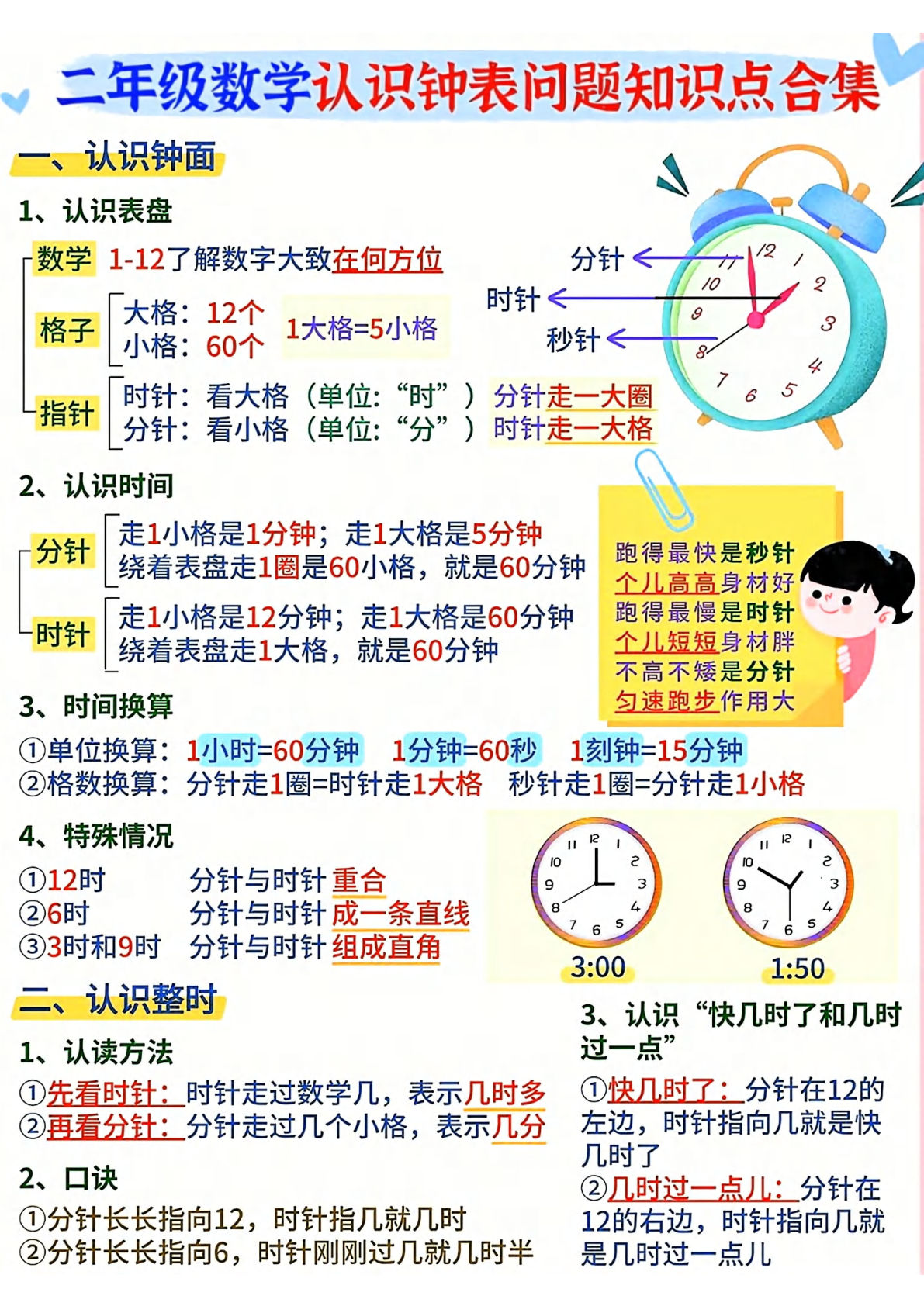 二年级数学认识钟表问题
