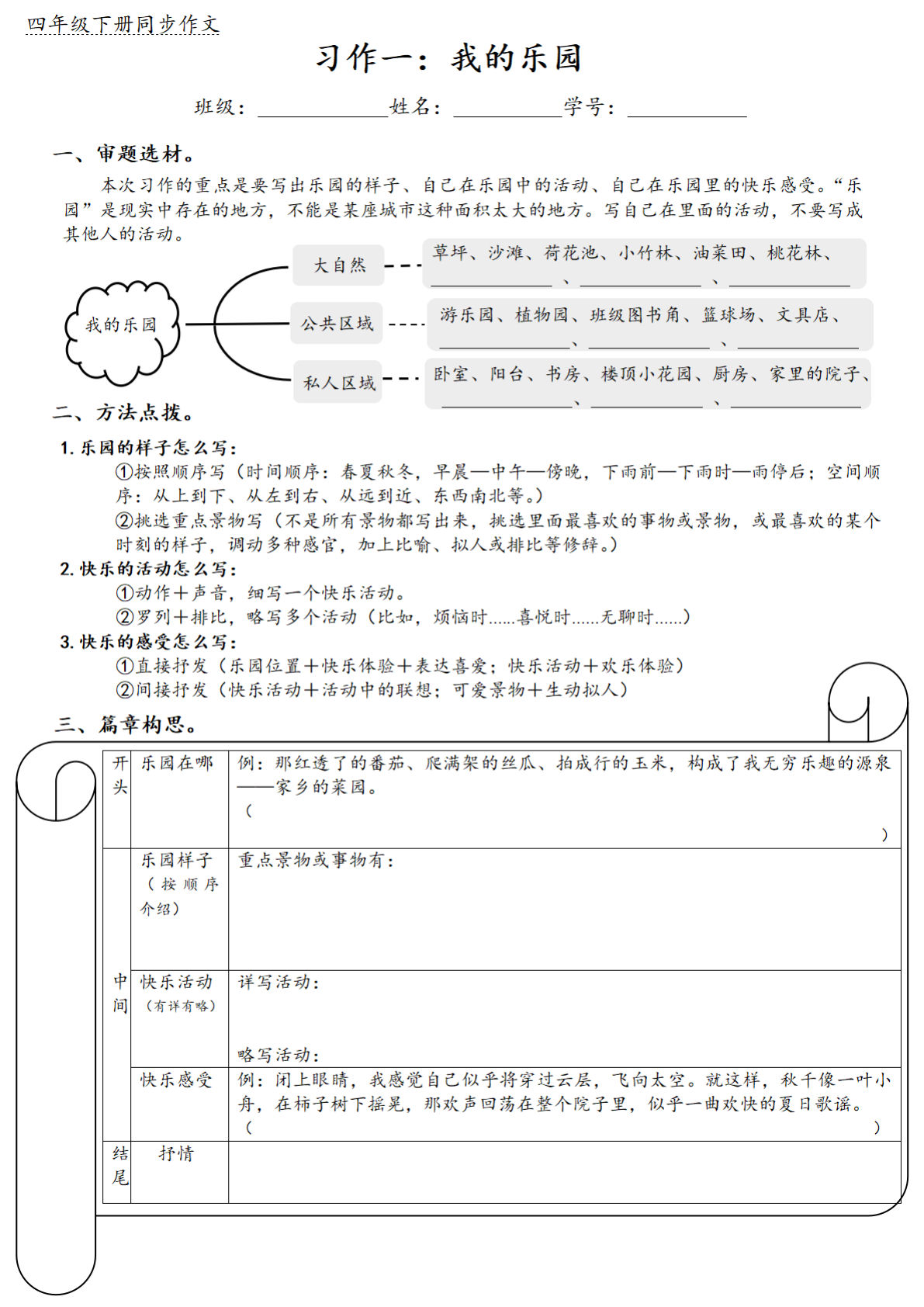 四年级下册语文1-8单元同步作文导学单+范文40篇（51页）