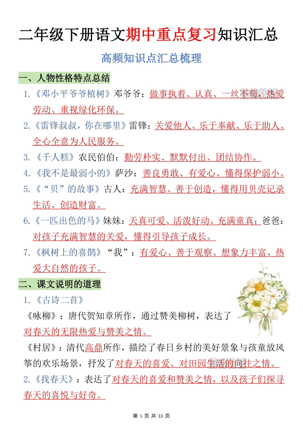 二年级下册语文期中重点复习知识点汇总