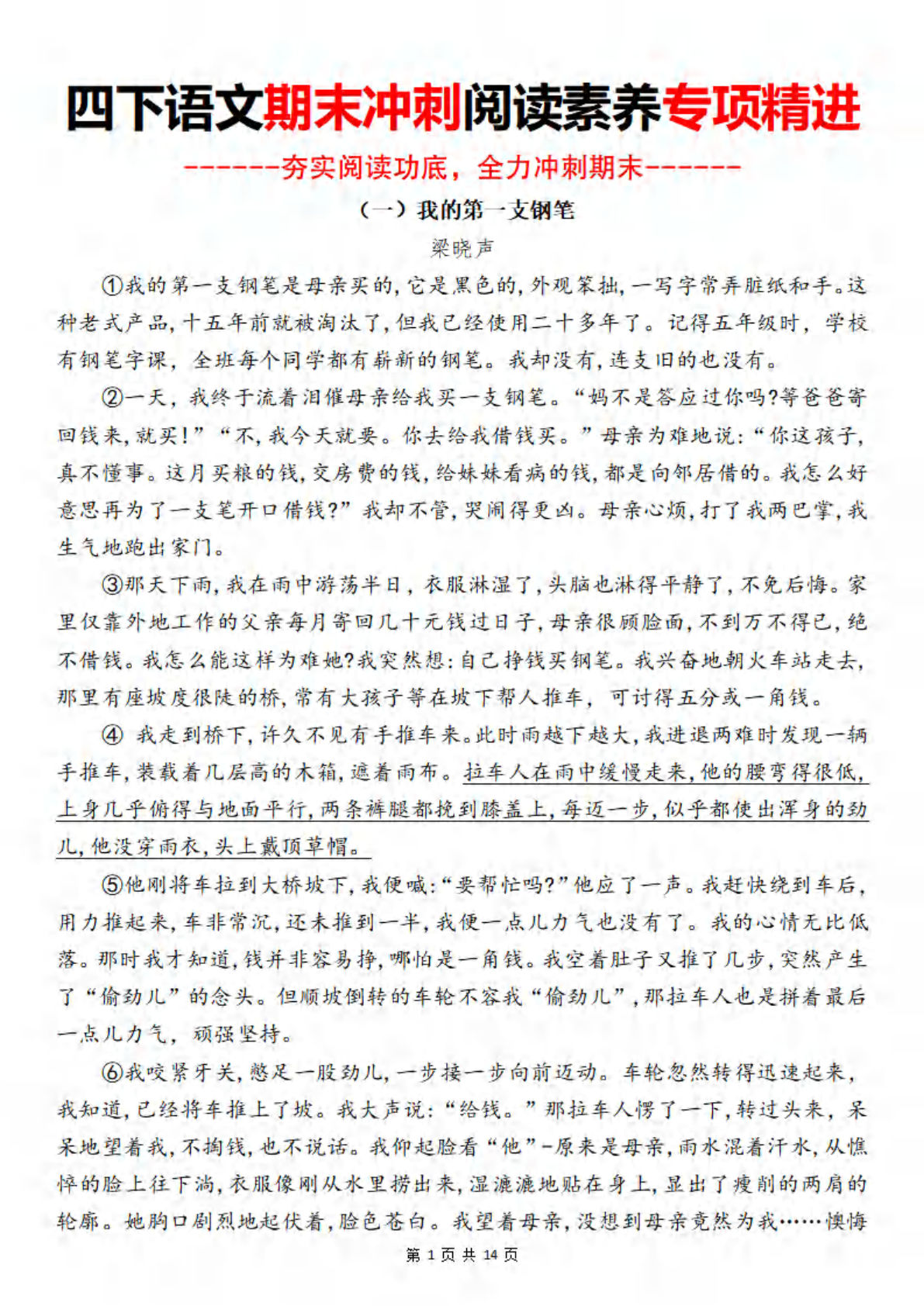 四年级下册语文期末冲刺阅读素养专项精进