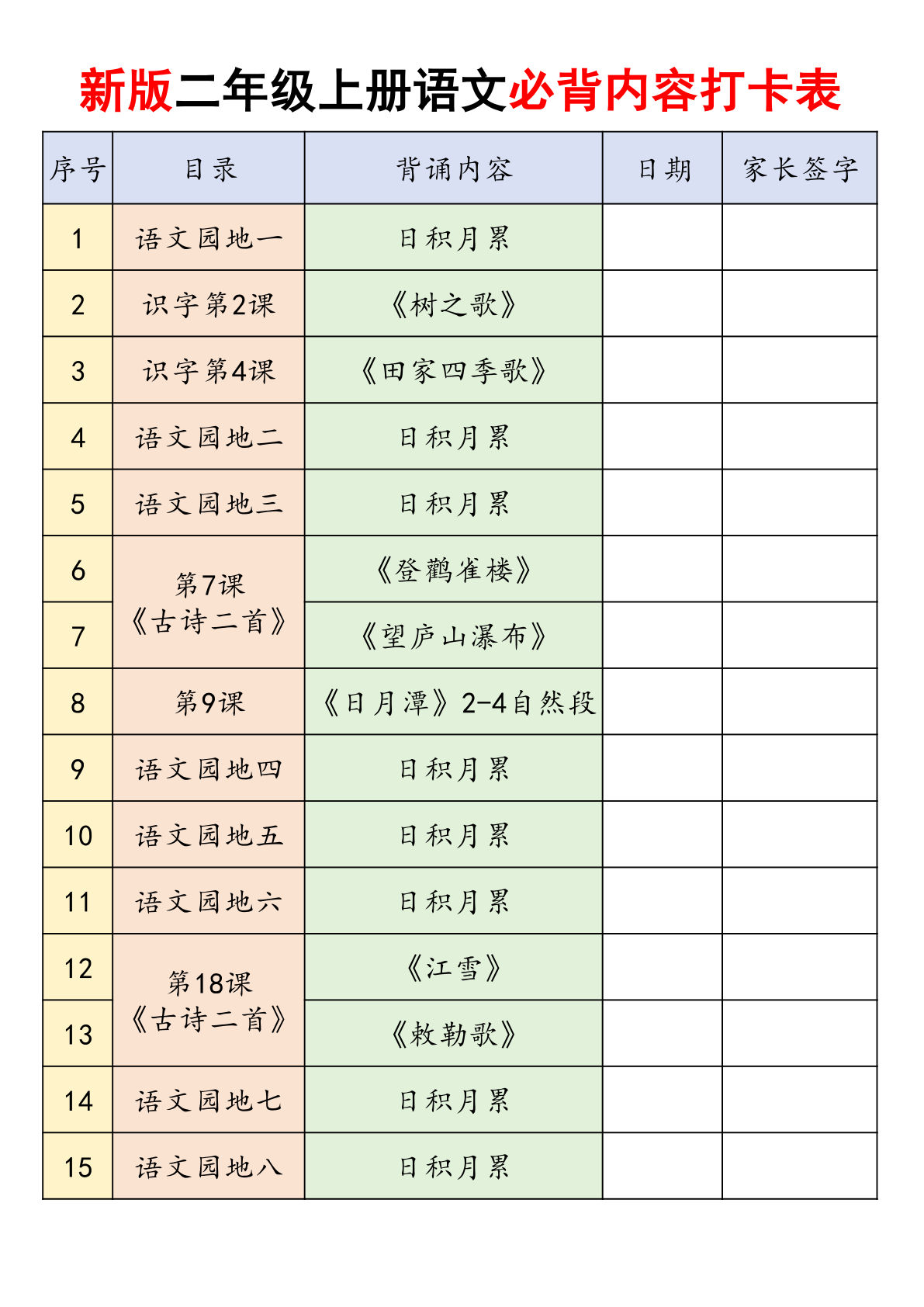26新二年级上册语文课内必背内容闯关汇总16页