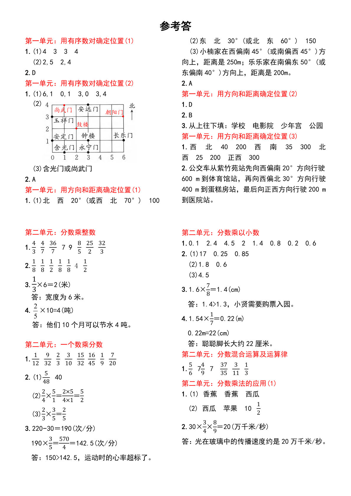 人教版26秋六年级上册数学课前预习+练习【答案】