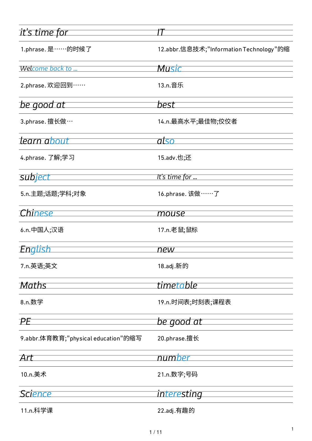新版 四年级上册英语译林版 字帖Unit 1-8 衡水体字帖(1)