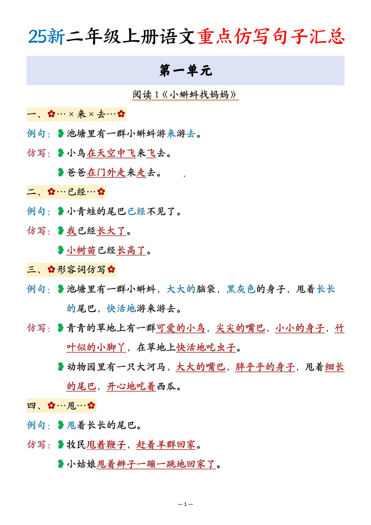 【25新二年级上册语文重点仿写句子汇总17页