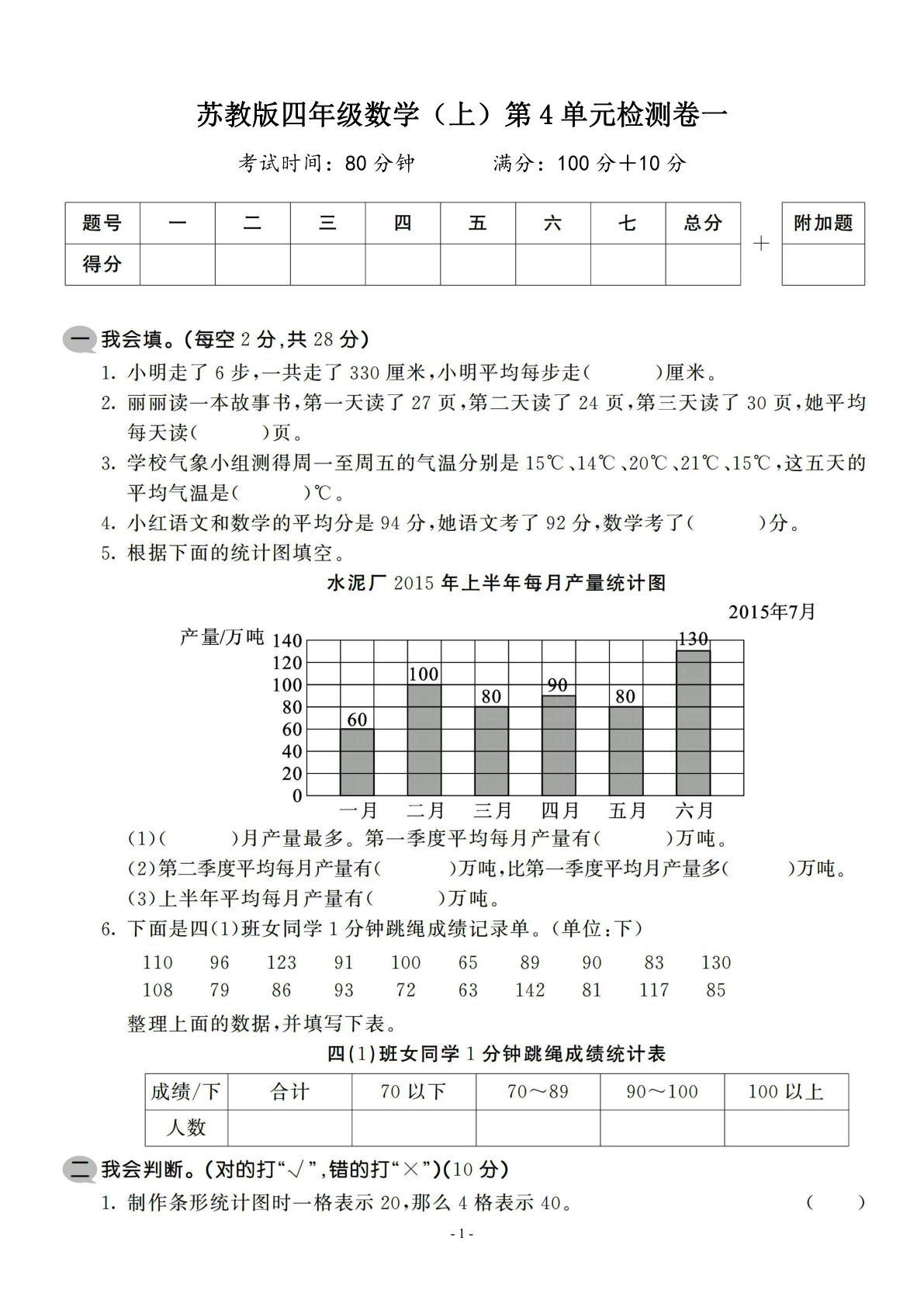 四年级上册苏教版数学第四单元检测卷