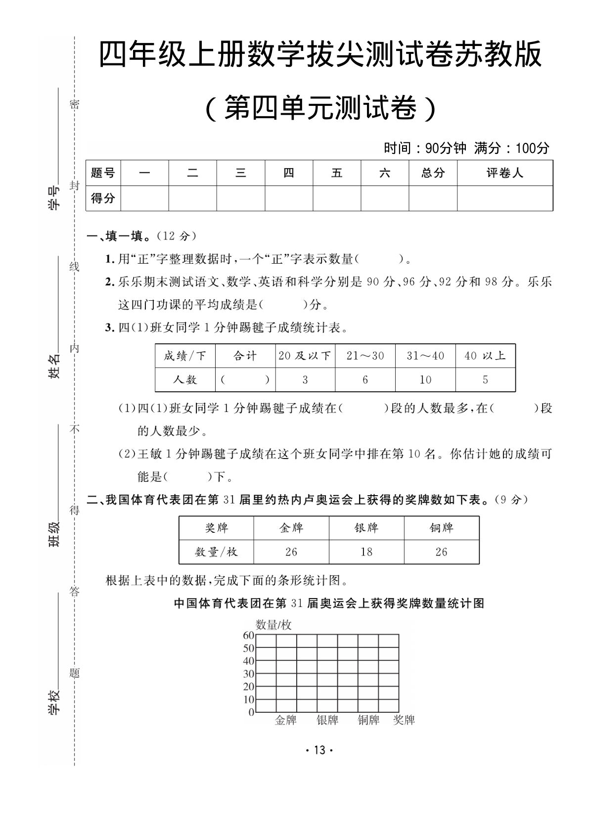 四年级上册苏教版数学第四单元拔尖测试卷